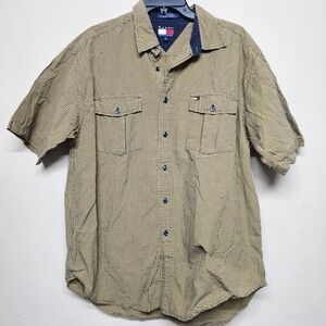 Tommy Hilfiger Men Short Sleeve Button Up Shirt Gingham L Y2k 90s Streetwear